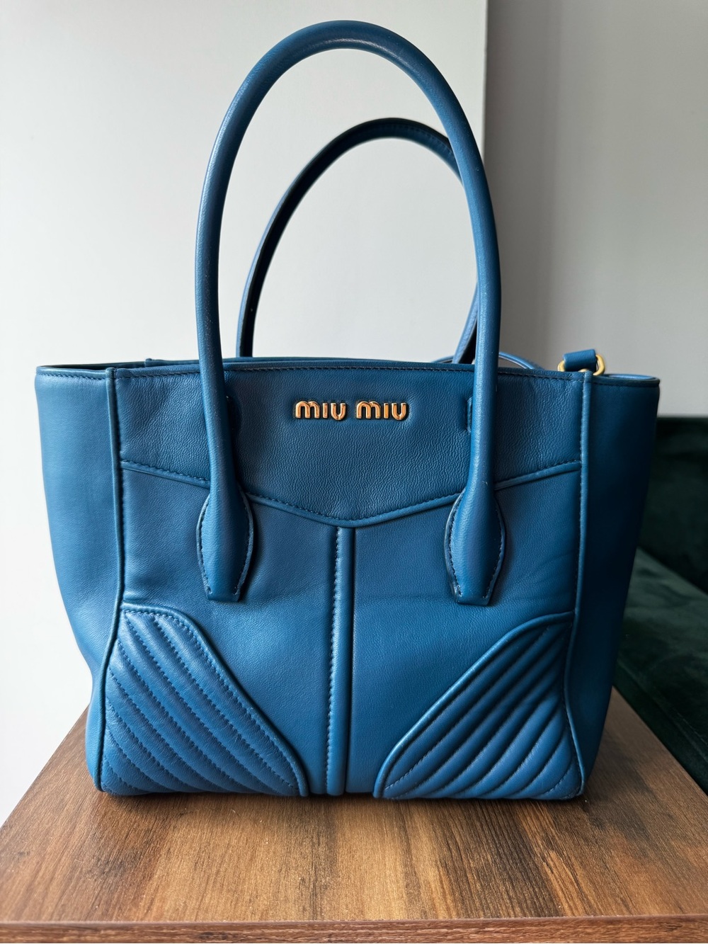 Miu Miu Blue Leather Quilted Panel Tote